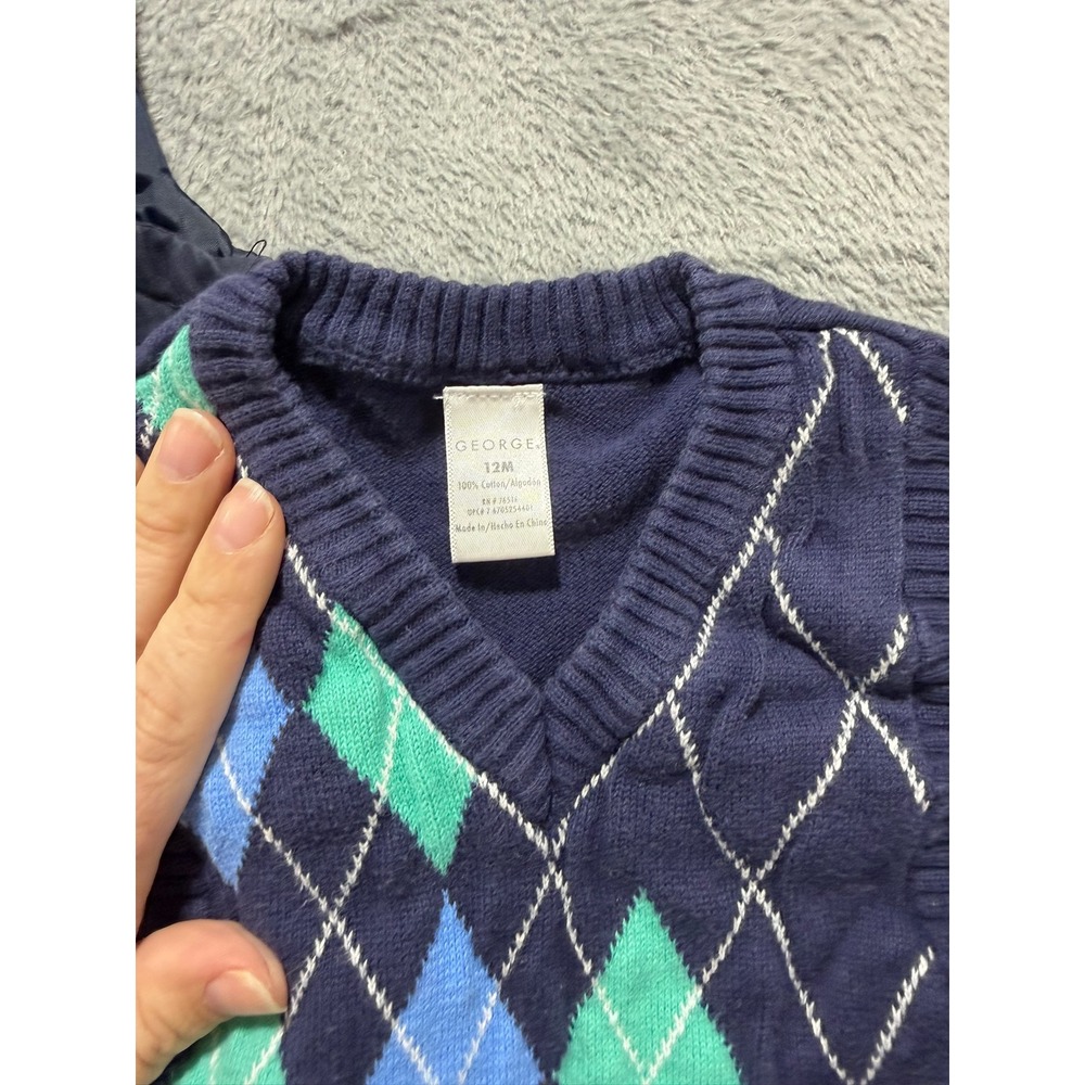 Baby Boy 12M‎ Bundle Cat & Jack Red Sweater George Argyle Vest Puffer Dinosaur - Picture 4 of 5